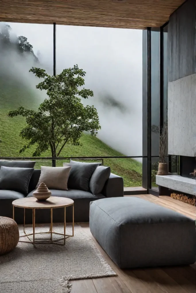 Living room with natural materials and a serene ambiance