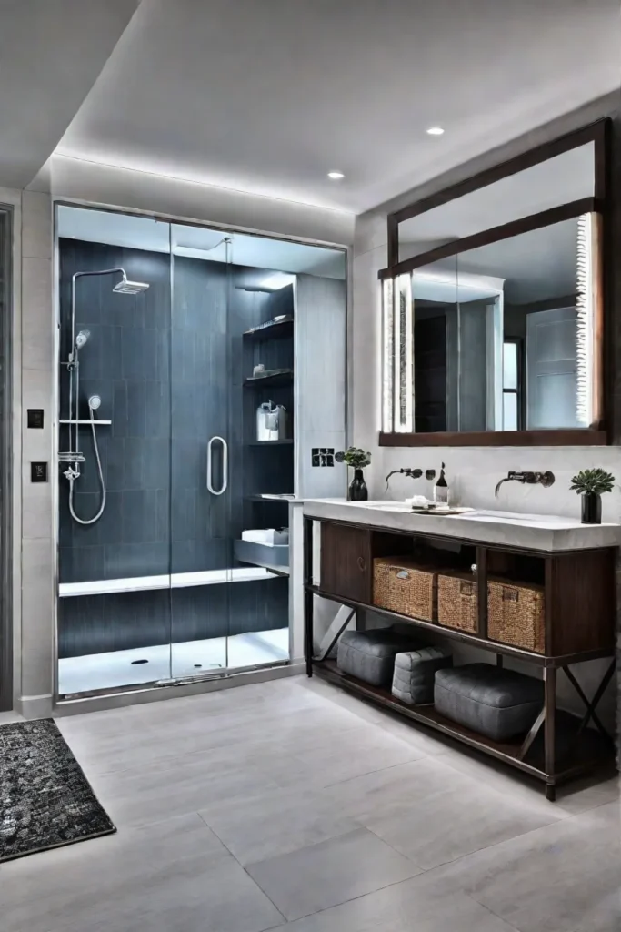 Luxurious master bathroom with heated floor and towel warmer