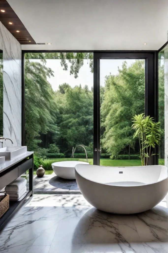 Luxurious master bathroom with natural light