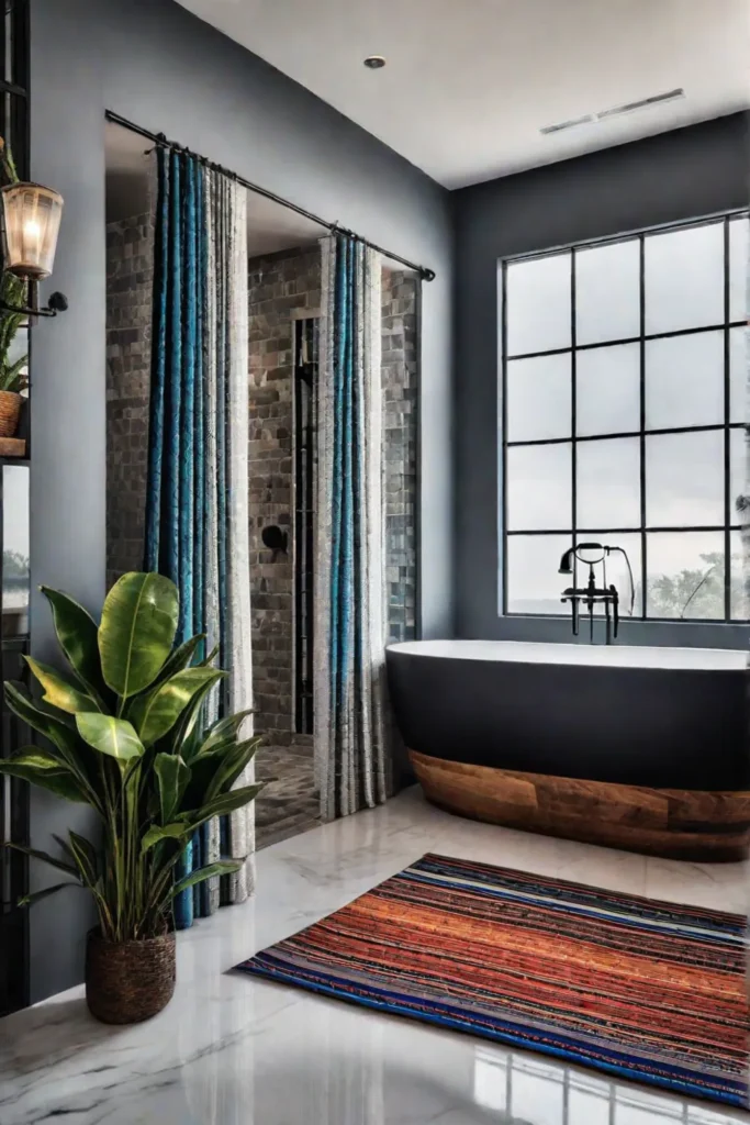 Master bathroom with a bohemian and eclectic style