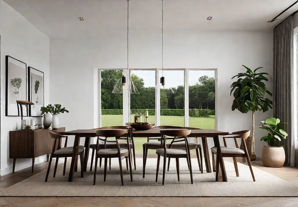 Minimalist dining room with clean lines wooden table and neutraltoned chairsfeat