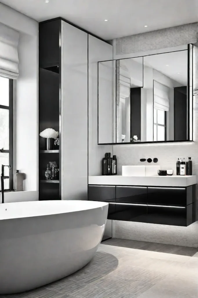 Modern and minimalist bathroom sink and vanity with clean lines and simple