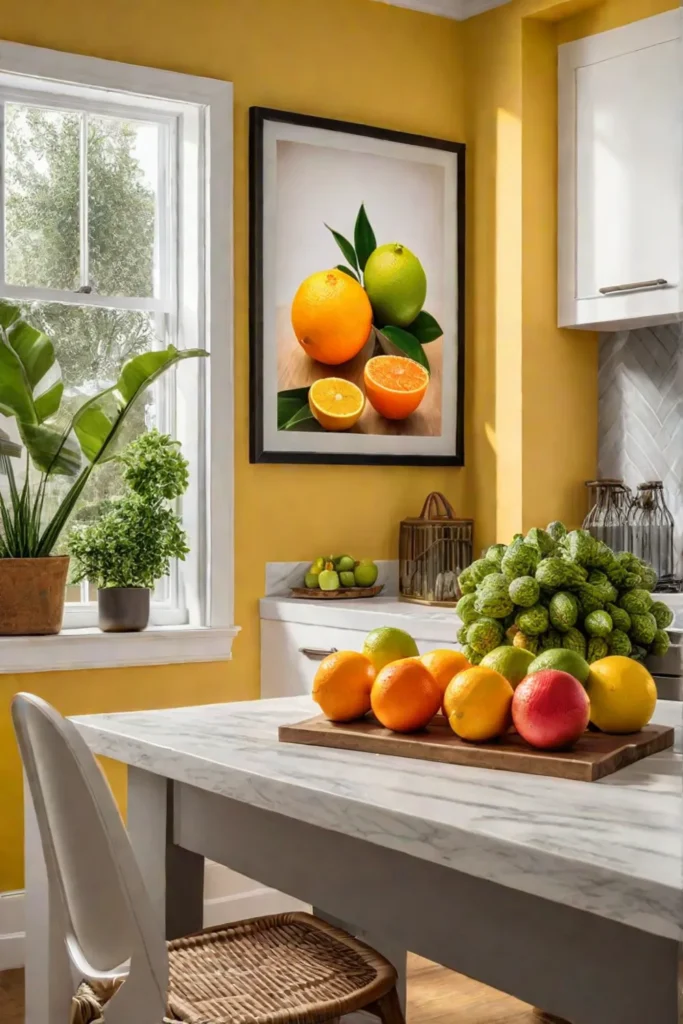 Ombre accent wall with yellow to orange gradient and gallery wall of