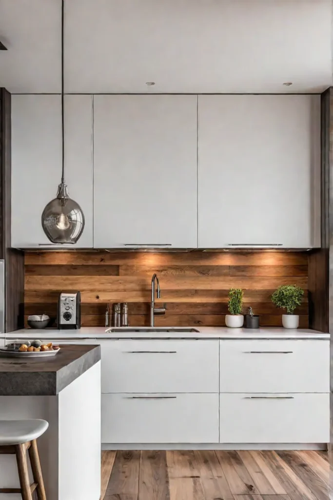 Rustic meets modern kitchen with reclaimed wood backsplash