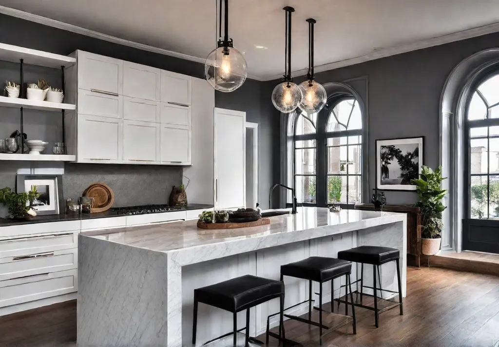 Sleek and modern kitchen island with a doublerow cabinet configuration and afeat