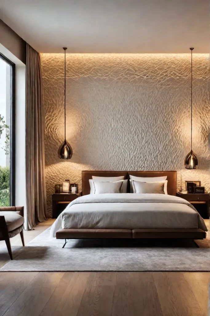 Textured neutral bedroom wallpaper