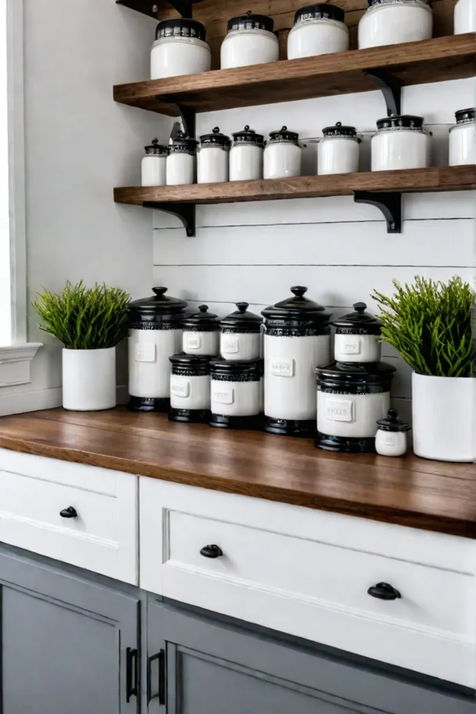 White Shiplap Backsplash with Wooden Countertop