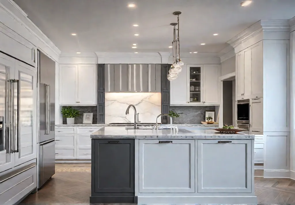 A bright and airy kitchen with Shaker cabinets featuring simple clean linesfeat