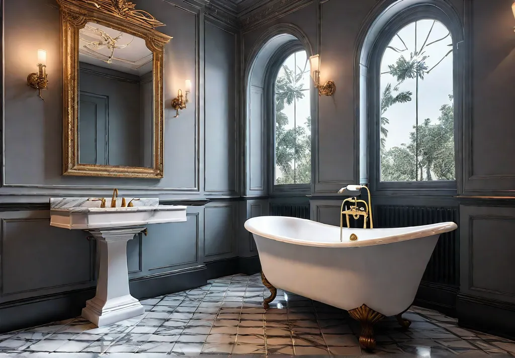 A classic bathroom design with a clawfoot tub as the centerpiece surroundedfeat