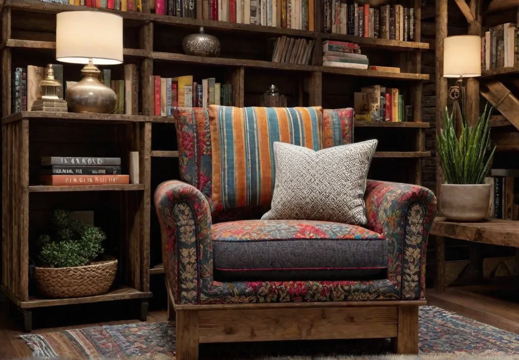 A cozy living room showcasing a revitalized armchair with vibrant floral upholsteryfeat