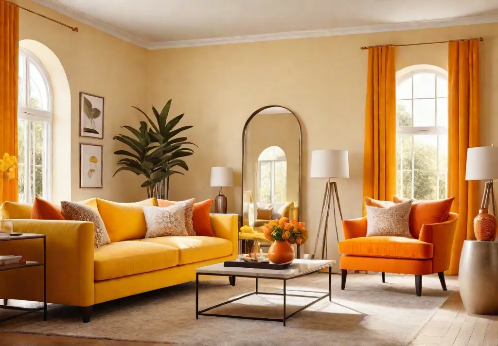 A living room bathed in warm sunlight with walls painted a softfeat