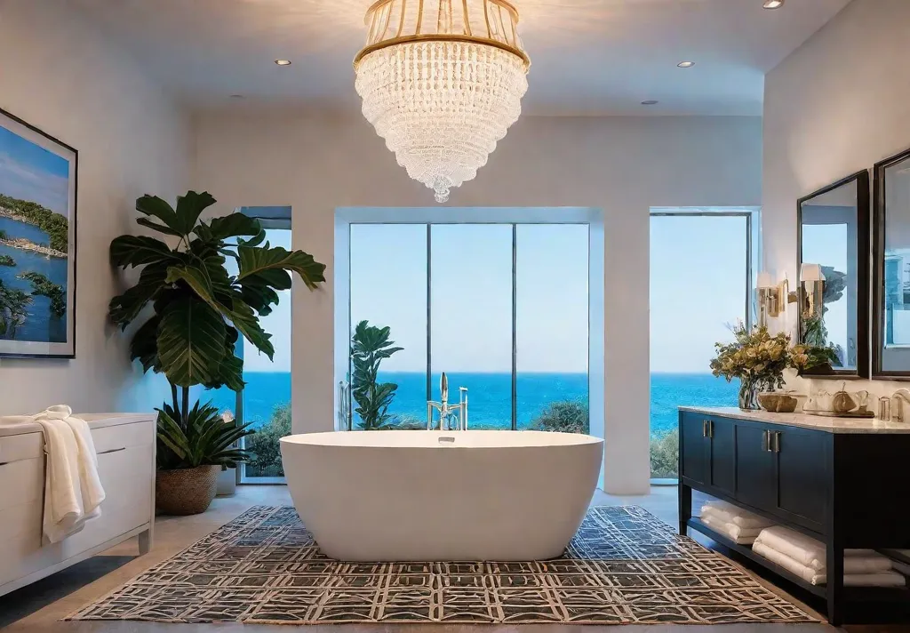 A serene bathroom oasis with a freestanding tub as the focal pointfeat