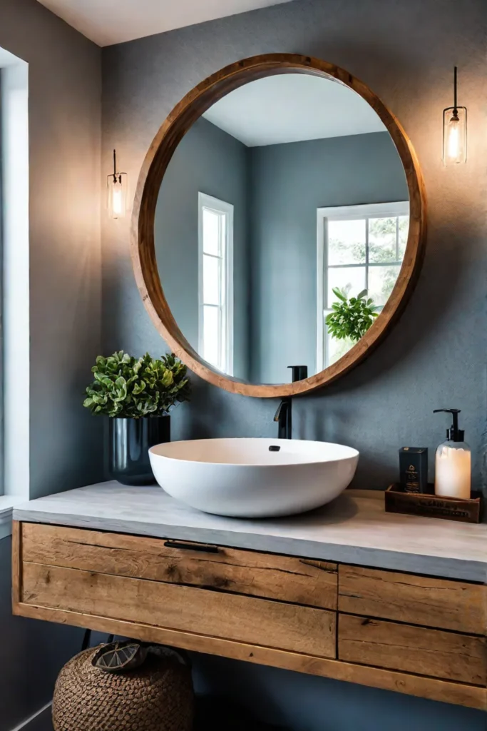 Bathroom vanity with reclaimed wood countertop and vessel sink