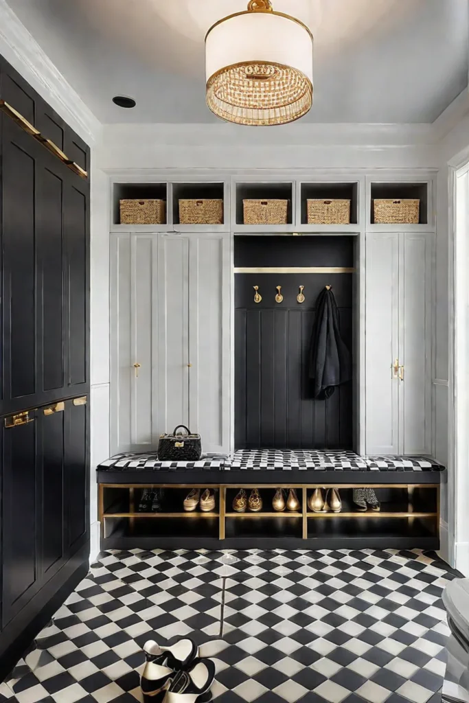 Black and white checkered tiles as a statement floor