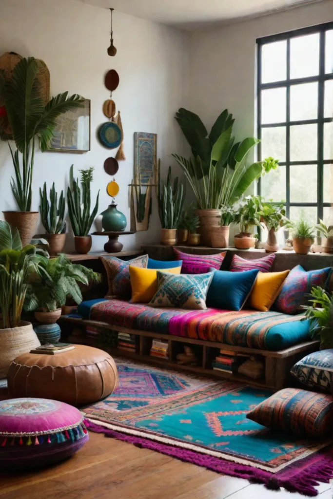 Bohemian living room with eclectic decor