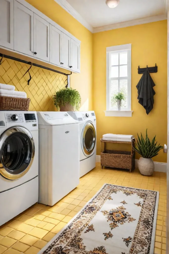 Bright and cheerful laundry room with petthemed decor