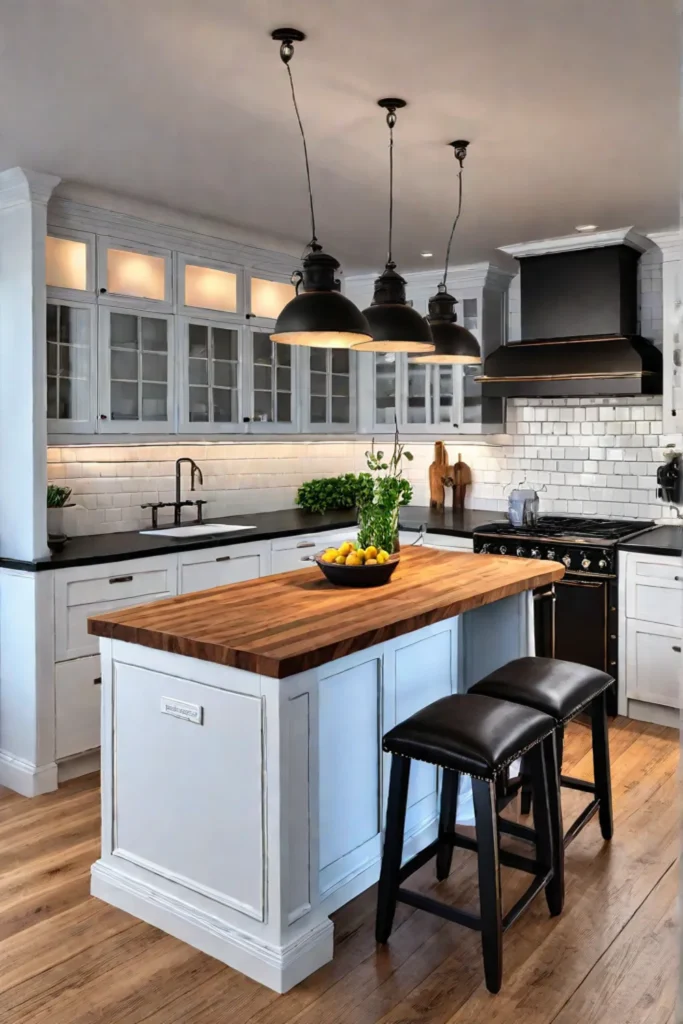 Butcher block kitchen island in a small kitchen