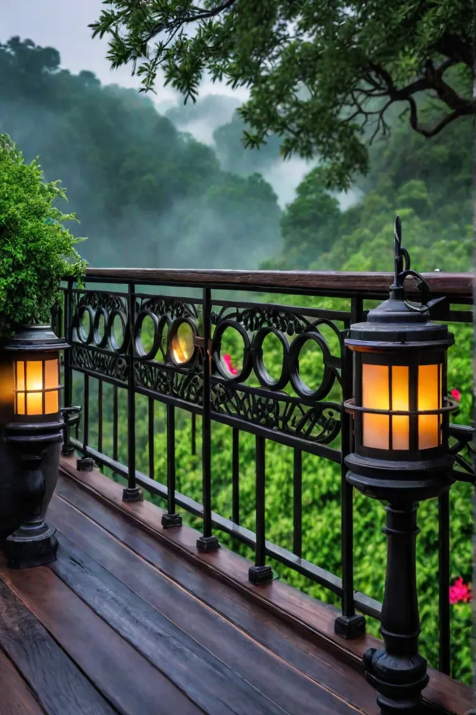 Charming balcony with lanterns and greenery