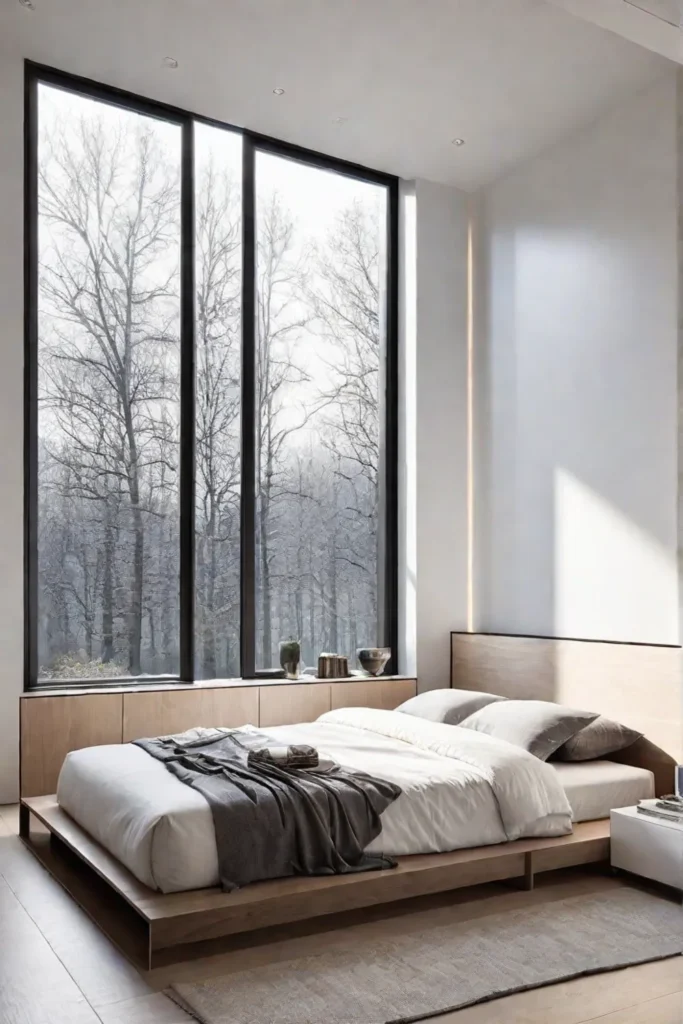 Clutterfree bedroom with natural light and hidden storage