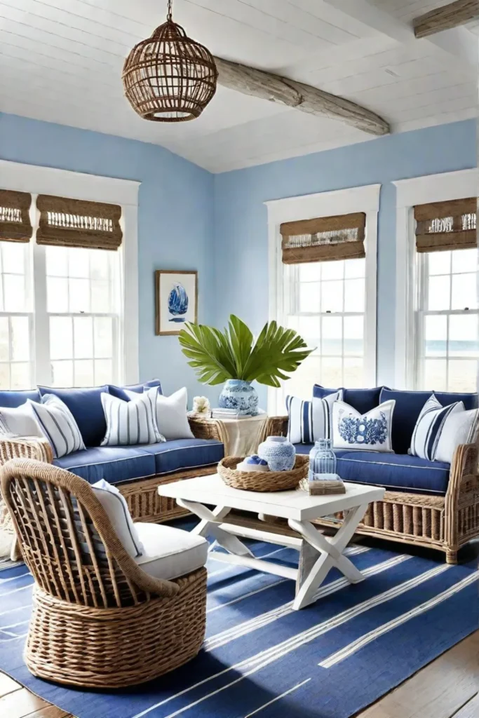 Coastal living room with serene and airy ambiance