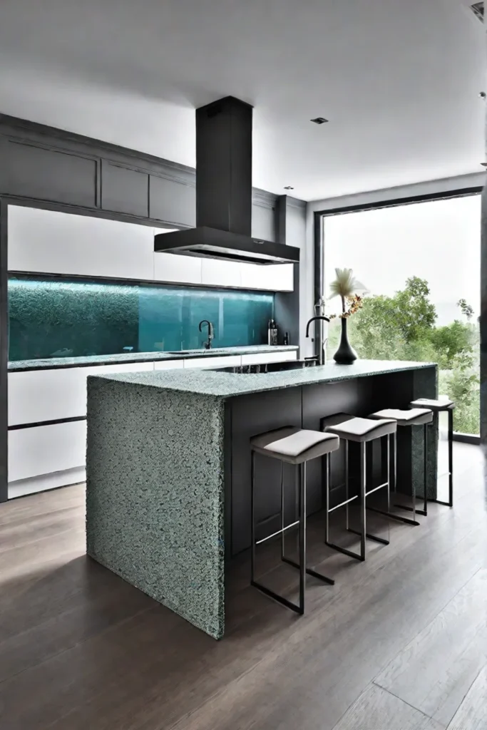 Concrete cabinets with recycled glass