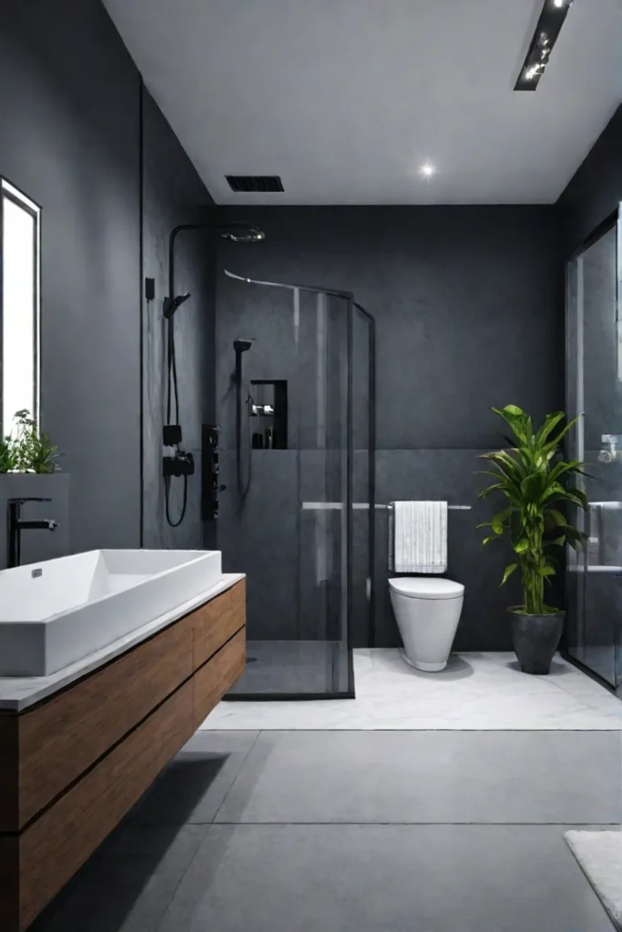 Contemporary bathroom with smart home technology for sustainability