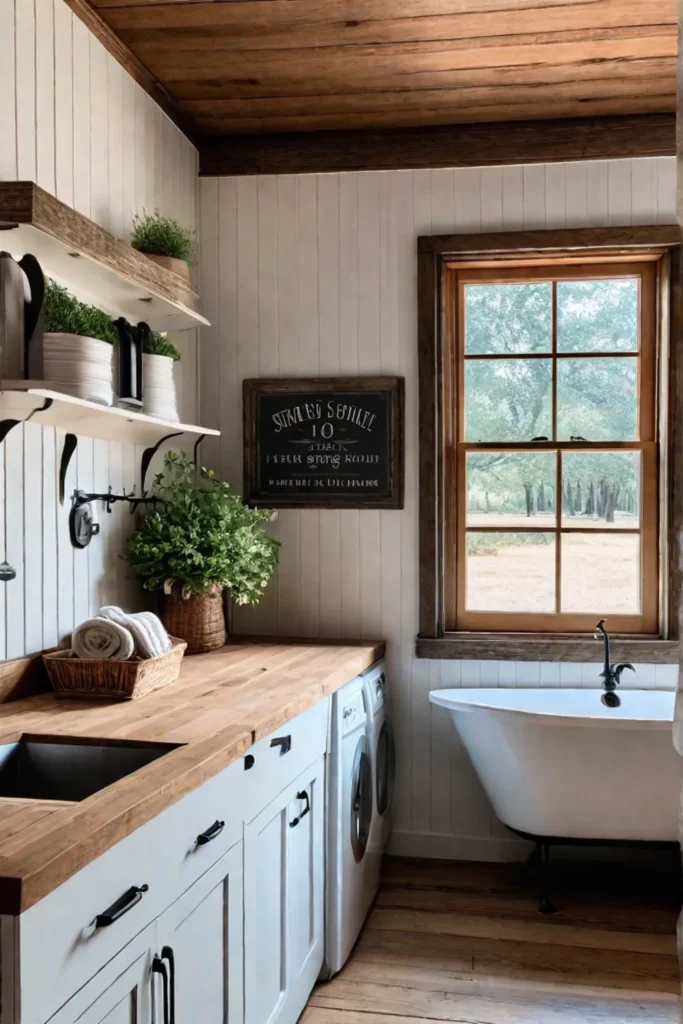 Cozy farmhouse laundry room with vintage touches