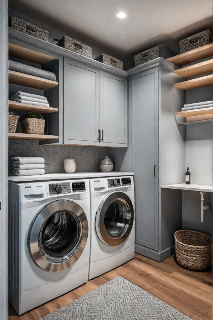 Efficient laundry room with wallmounted ironing board