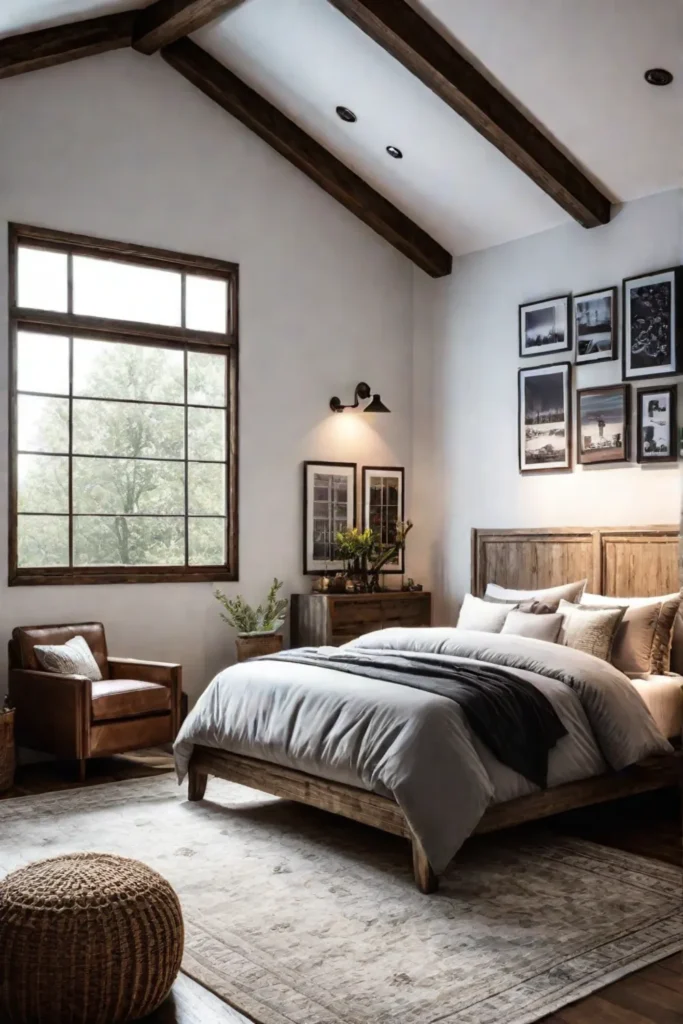 Farmhouse bedroom with a warm color palette