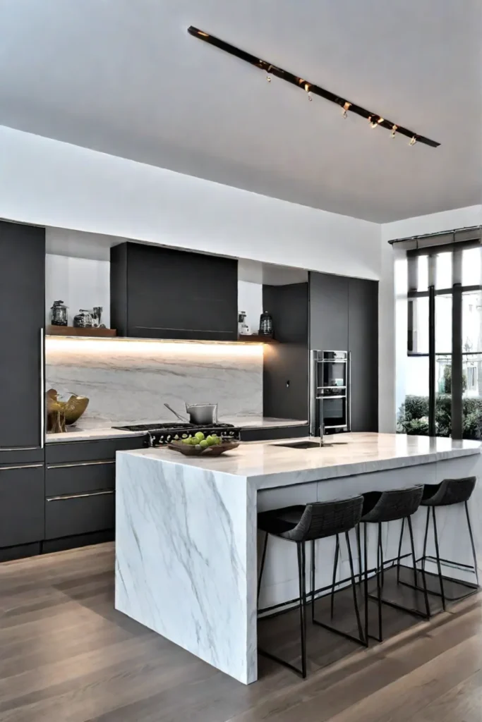 Gray kitchen island in a minimalist kitchen