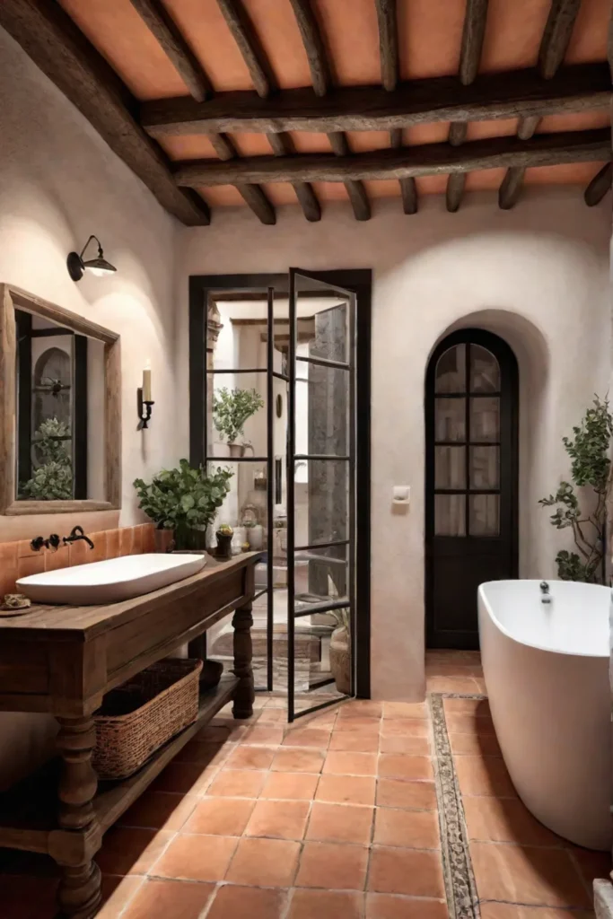 Mediterranean bathroom with terracotta tiles and ceramic sink