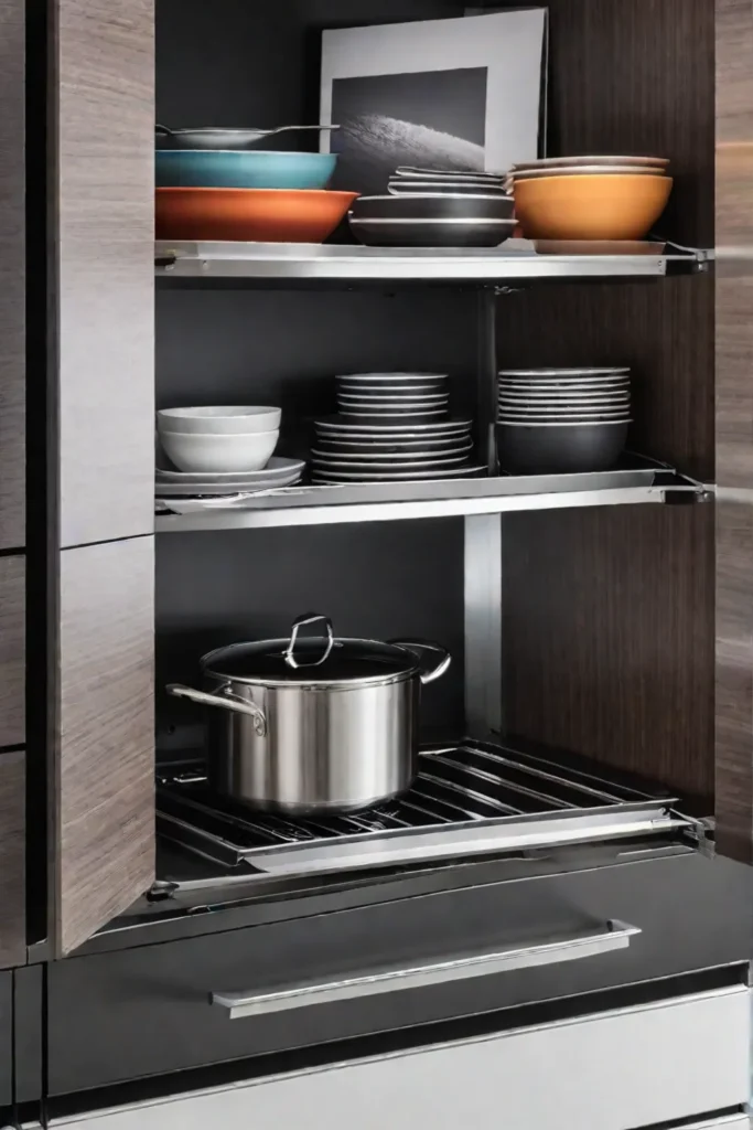 Organized kitchen cabinet with baking sheets