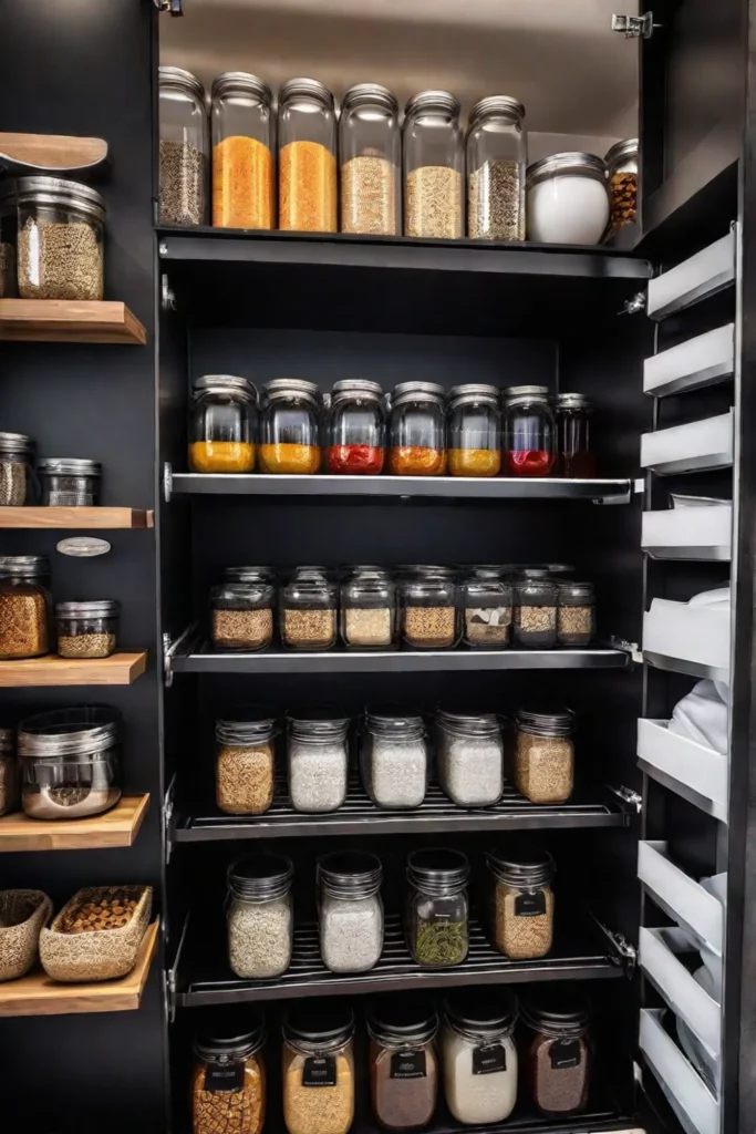 Pullout pantry with tiered shelves