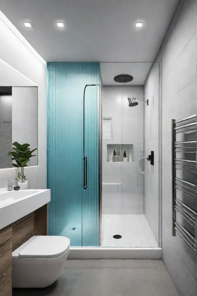 Small bathroom design with efficient layout and glass shower