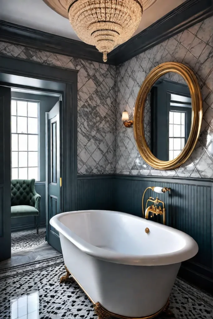 Vintage bathroom design with pedestal sink and antique mirror