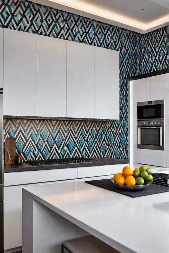 Vinyl wallpaper accent wall in a contemporary kitchen