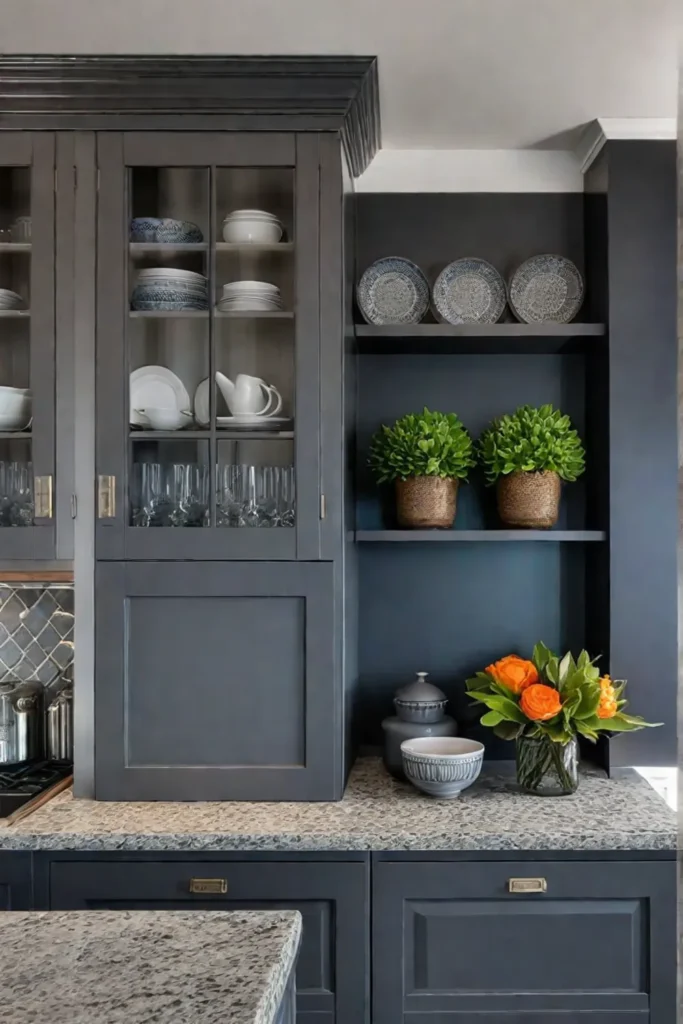 cozy kitchen seeded glass cabinets vintage dishware