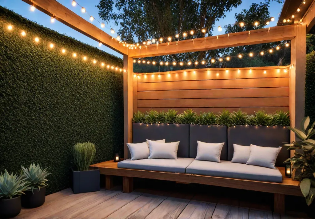 A charming small backyard deck with builtin benches and a folddown tablefeat