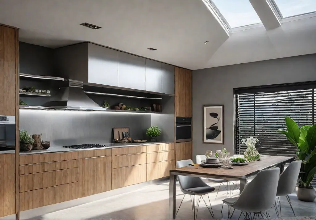 A sundrenched modern kitchen with sleek bamboo cabinets recycled glass countertops sparklingfeat