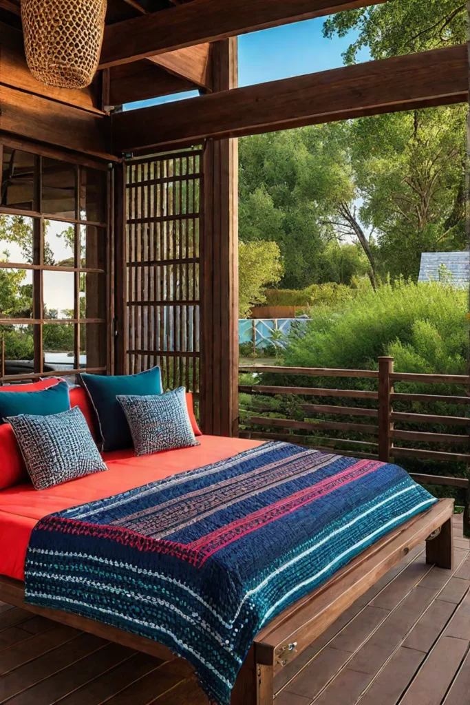 Bohemianinspired outdoor space with bold patterns and eclectic decor