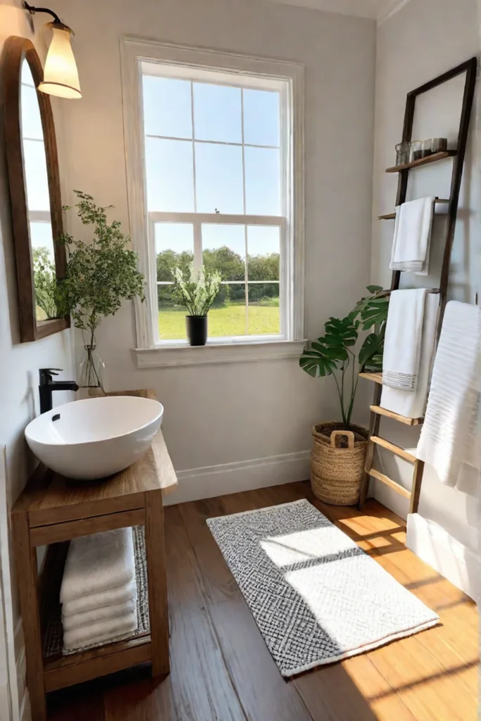 Corner shower and pedestal sink in a small but stylish bathroom