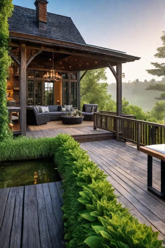 Farmhouse deck with reclaimed wood