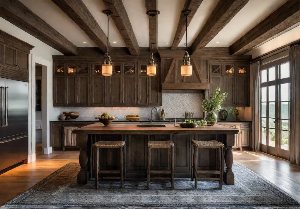 A charming rustic kitchen island illuminated by warm pendant lights The islandfeat