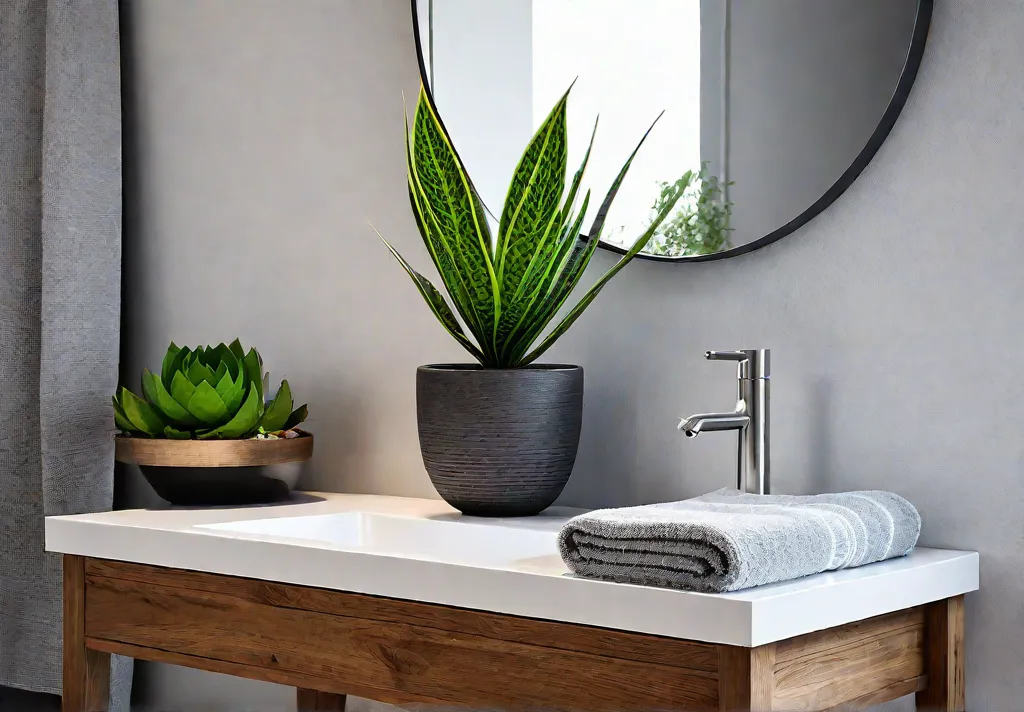 A sundrenched minimalist bathroom with sleek fixtures a clutterfree countertop featuring afeat