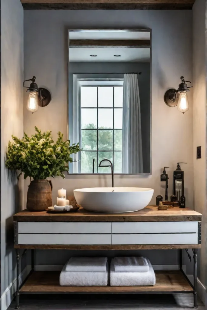 Bathroom design with metal and wood accents