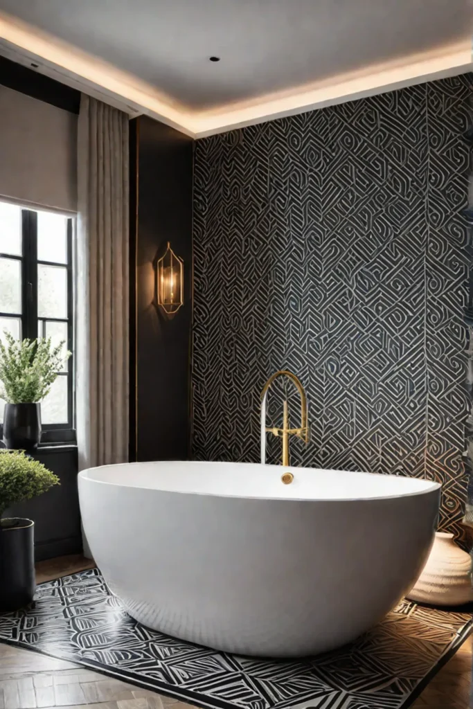 Bohemian bathroom geometric wallpaper modern design