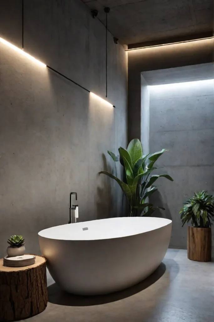 Concrete bathroom warm lighting