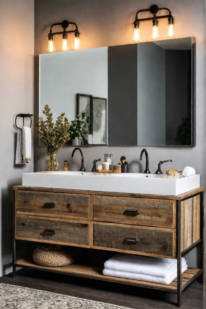 Eclectic bathroom design with wood and metal accents