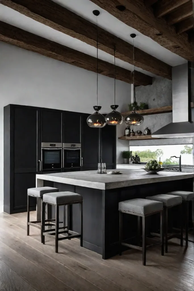 Modern rustic kitchen with polished concrete island