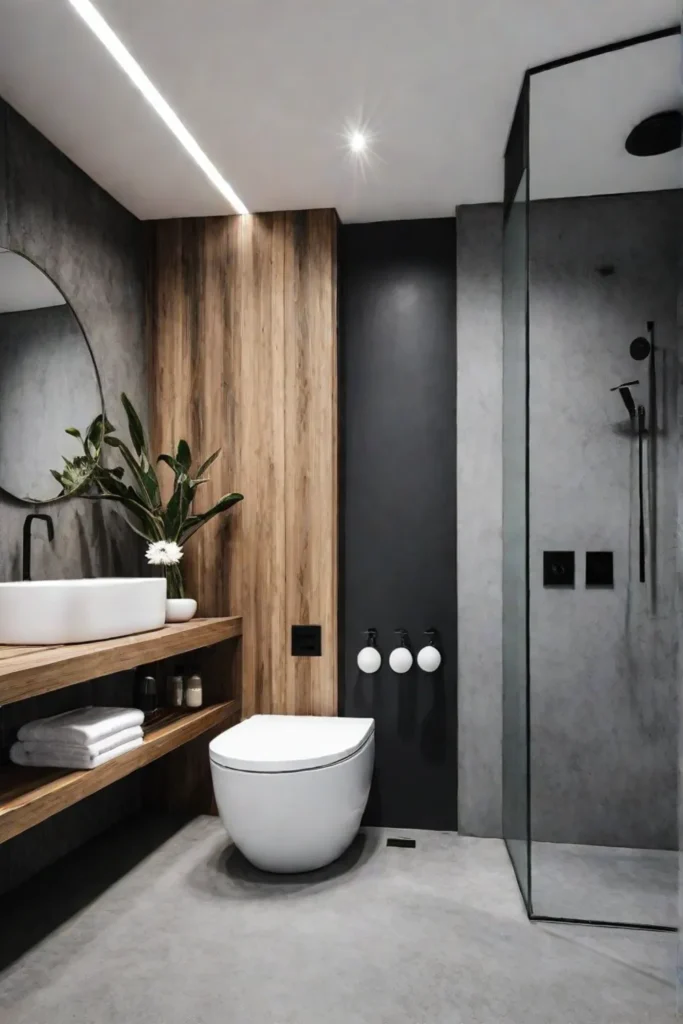 Monochromatic minimalist bathroom with texture